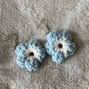 Blue and White Floral Crochet Earrings